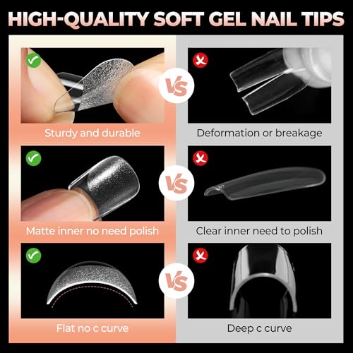 Image of UNA GELLA Extra Short Nail Tips Square Pre-etched Full Cover 120Pcs | Soft Gel Square Nail Tips False Fake Nails for Acrylic Clear Short Press on Nails Home DIY Salon 12 Sizes for Women