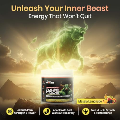 Image of BeingMount Raze Code Pre Workout Supplement, Masala Lemonade Flavour, Power Formula with X Factor, No Energy Crash, Hydration Reloaded, 200g