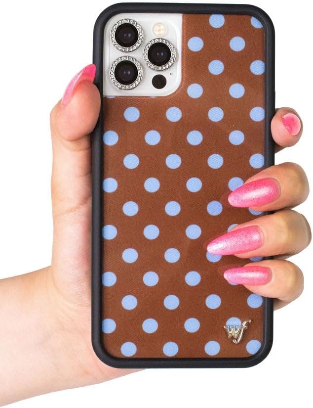 Wildflower Cases - Compatible with iPhone 17 Pro | Protective Black Bumper, 6.5ft Drop Test Certified, Women Owned Small Business | Spots Aesthetic Trendy Cute | Polka Dot - Brown & Blue
