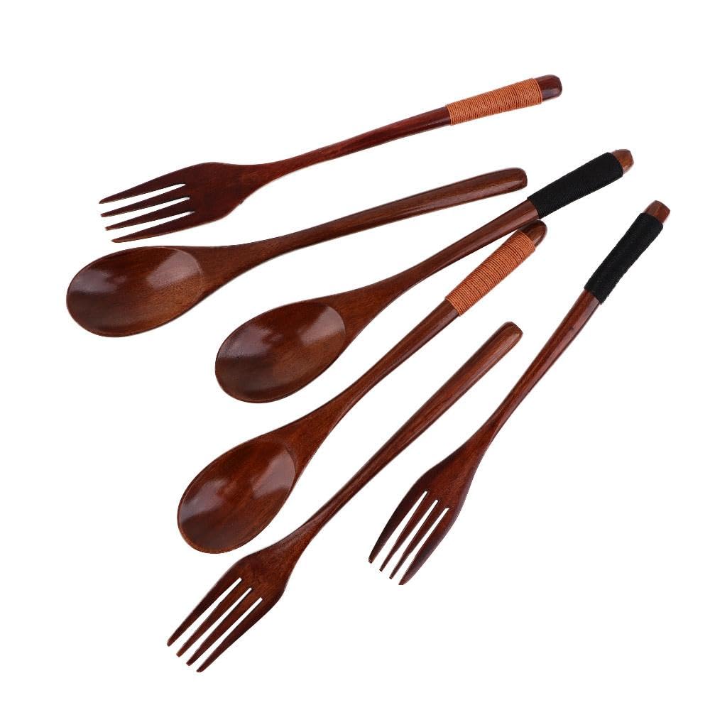 Cutlery 3PCS Fork Chopsticks Spoon Set Portable Tableware Chinese Wooden Utensils Sets Dinner Sets Long Handle Utensils With Fork Spoon Chopsticks — Amazon image 7