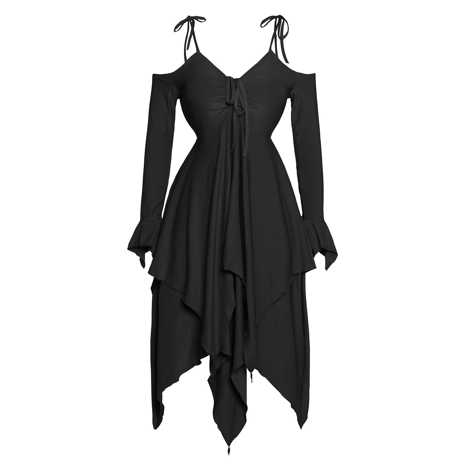 Vibsion Renaissance Fairy Dress Womens Gothic Witch Dress Off-Shoulder Tiered Dress