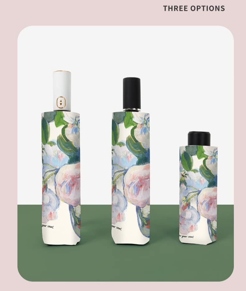 SUYGGCK Parapluie Femmes Fashion Blanc Rose Flower Print Titanium Silver Pliant Umbrella Sun and Rain Umbrella UV Protection-C