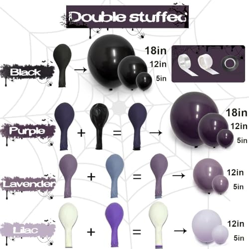 Image of Black Purple Balloon Arch Kit Double Stuffed Dark Purple Black Balloon Garland for Halloween Ghost Witch Birthday Baby Shower Anniversary Party Decorations