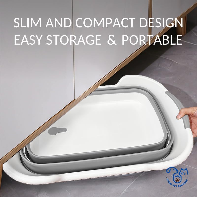 CYGNE Dog Bath Tub with Water Drain Plug, Collapsible Bathtub for Dog Washing and Grooming, Portable Foldable Space Saving Design for Pet Puppy Small Dogs Cats, BPA Free, Gray