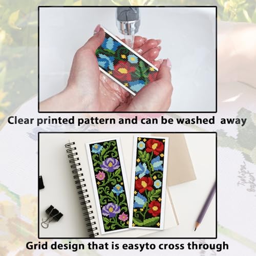 Image of ACRNIGHEET 6PCS Cross Stitch Kits Stamped Cross Stitch Bookmark Kit for Beginner Adults Easy Flower DIY Embroidery Bookmark Kit Needlepoint Kits with Instructions Book Lovers Craft Gift 8.5''x3'' 11CT