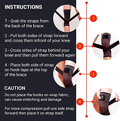 Knee Compression Brace for Men and Women - Non Slip Sleeve with Straps for Pain Relief, Meniscus Tear, Sports Safety in Basketball, Tennis - Single Wrap (Large)