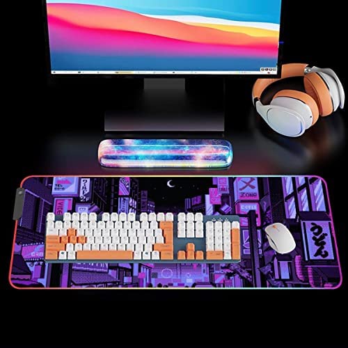 Anime Gifts, Purple Japanese Anime Night City Extra Large Thick Rgb Mousepad Led Mouse Pad Gaming, Kawaii Mouse Pad Anime Led Desk Mat, Anime Stuff, Gamer Mouse Mat Led, Laptop Pad Mat, Keyboard Hg #TOP5