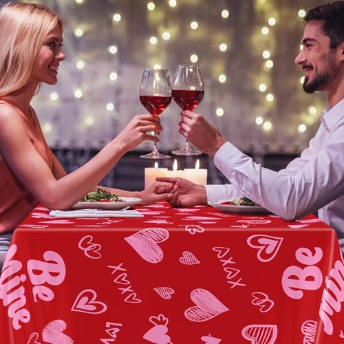 Image of QZYL 3 Pcs Valentines Decorations, 108 inch X 54 inch Plastic Valentines Tablecloth, Disposable Love Tablecloth, Pink Table Cloth Rectangle Valentine's Party Favors, Heart Table Cover for Love Wedding Party