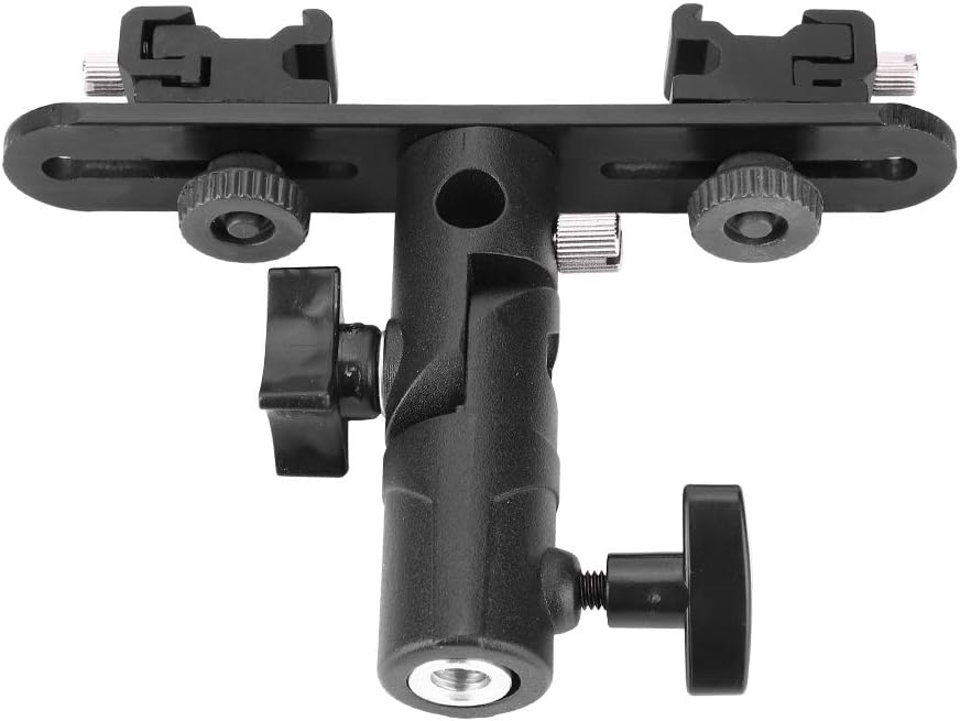 Pilipane Dual Hot Shoe Flash Bracket Premium Lightweight Sturdy Metal Adjustable Flash Lamp Mount Holder for Camera Video Camcorder Photography Accessories Black 14.5cm 222g