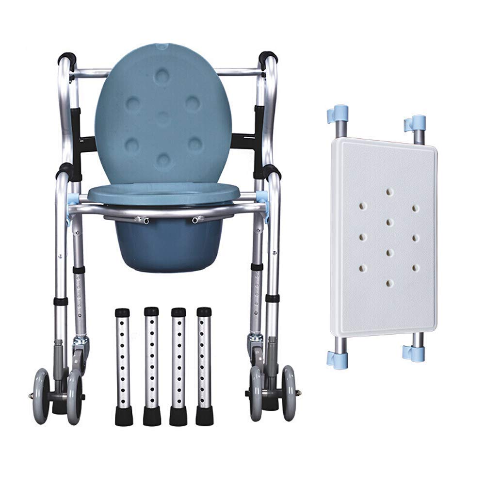 ERoomQ Elderly Walker Aluminum Alloy Toilet Chair Rehabilitation Equipment Collapsible Walker Non-Slip Walking Stick with Mobile Wheeled Bathroom Whee