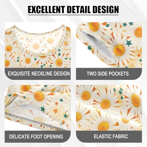 ALAZA Summer Daisy Flower Yellow Pajamas Set Short Sleeve Cotton Sleepwear Summer Pjs 2 Piece 5-14Y4