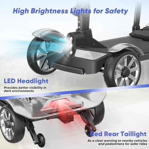 Image of 4 Wheels Mobility Scooters for Seniors,39LBS Light Frame&15 Miles Travel Range&350LBS Capacity&270W Brushless Motor Powered Wheelchair Folding Electric Scooter&Dust Cover&LED Lights&Auto Brake ELC-15