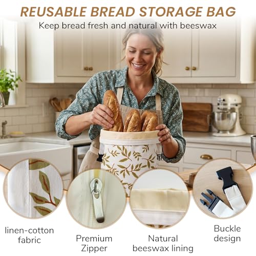 Reusable Beeswax Bread Bags for Sourdough, XL Eco-Friendly Fresh Food Storage with Zipper(13x17in, 2 Pack) | Keep Loaves Fresh Longer, Freezer Safe & Airtight, Natural, Zero Waste — view 3