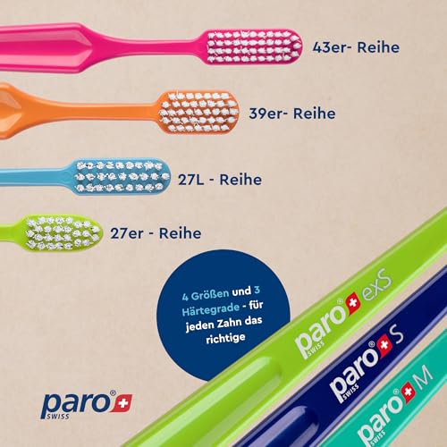 paro classic S39 –Zahnbürste mit 39 Filamentbüscheln und weichen Filamenten und ergonomischem Griff, für gründliche Zahnpflege und optimalen Schutz des Zahnfleischs (Farbe nicht wählbar)