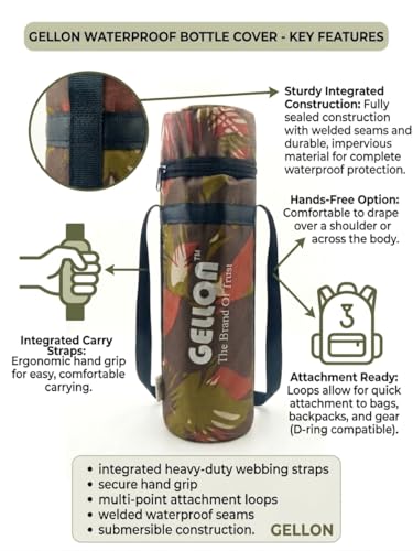 Image of Gellon Zip Bottle Cover In Teflon Coating Polyester Cloth For 750 ML, 1 L to 1.5 Litre Water Proof Drawstring Closer For Travel, Hiking, Office & School Kids In Military 2 Pattern