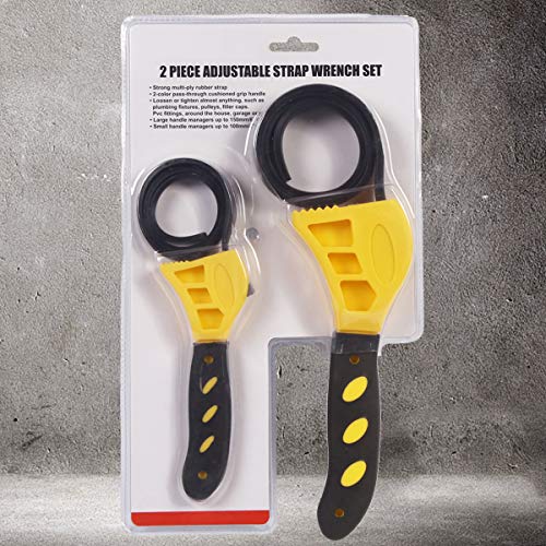 2 Piece Universal Rubber Strap Wrench Set, Oil Filter Adjustable Wrench Tool, Jar Opener Pipe Multifunctional Wrench Tools for Mechanics Plumbers