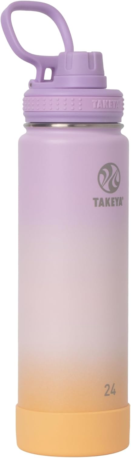 Takeya Actives Water Bottle with Spout Lid – Bottle with Double Stainless Steel Insulation – Dishwasher Safe & BPA-Free – Bottle with Spout Lid & Removable Bumper – 24 oz, Ombre Golden Hour