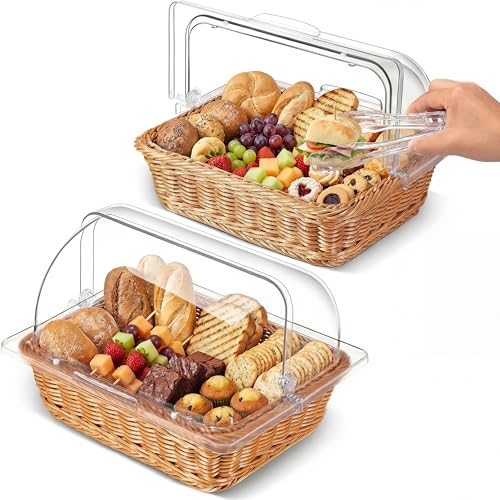Ziliny 2 Set Wicker Bread Baskets for Serving with Clear