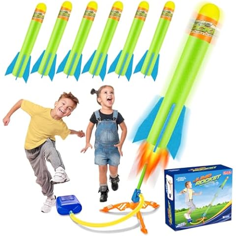 Banvih Toys Rocket Launcher for Kids, for Ages 3 4 5 6 7 8+ Years Old, Stomp Outdoor Toys Games, Toddler Boys Birthday Gifts, 6 Foam Air Rockets, Launch up to 120+ft Cover