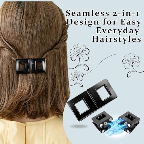 Image of 2 Pcs Hair Clutchers for Women, Magnetic Hair Clip, 2-in-1 Section Clips for Hair Styling, Daily Use and Professional Salon Clutcher Hair Accessories, Black Brown Print Hair Claw Clips (Rectangular Brown Leopard Print and Black)