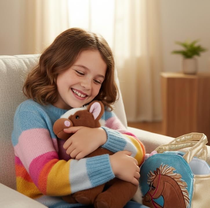 Miniatura 2 de The Petting Zoo Juego de peluche y bolso de caballo marrón, regalos para niños, juguete de animales de vida silvestre, juguete de peluche de caballo