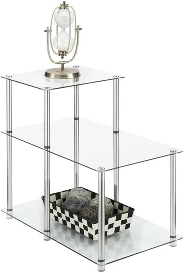 Convenience Concepts Designs2Go Classic Glass 3 Tier Step End Table, Glass