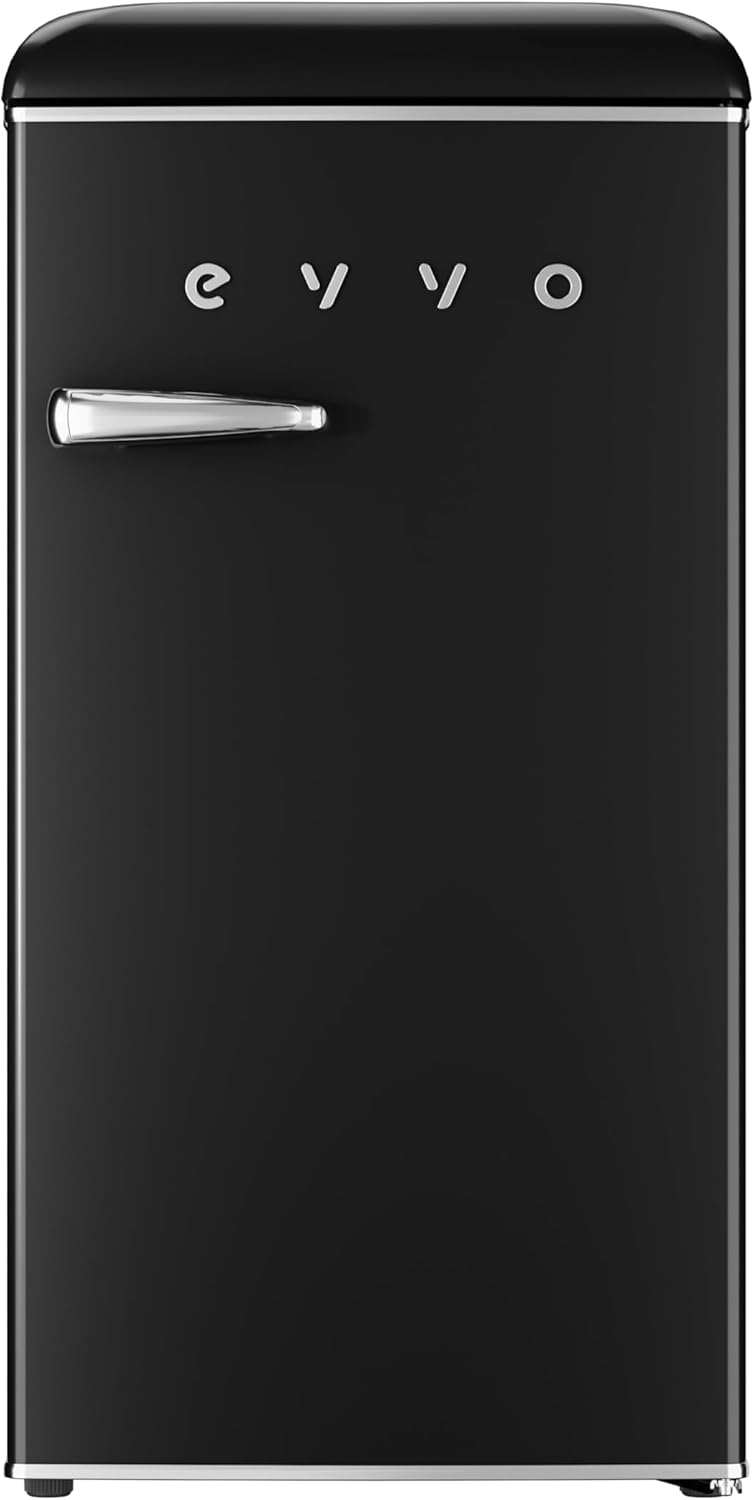 Product image of EVVO Nevera Pequeña Retro, 84 litros de Capacidad + 11 Litros de Congelador, Diseño Vintage, Bajo Consumo, Silenciosa, Control de Temperatura, Organizador, Frigorífico Mini F26 Retro Color Negro