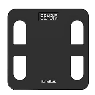 HOMEBASIC Digital Weight Machine for Body Weight| Weighing Scale with Toughened Glass| 180kg Capacity, 4 Unit Modes, 1g High Accuracy, Step-On Feature, Auto On/Off, LCD Display, Temperature (HB-BS600) - Amazon product rated Grade B