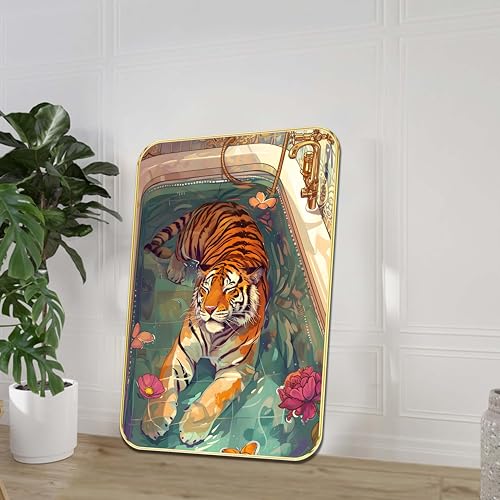 Image of Livin'luxe Majestic Tiger in Bathtub Wall Art - Gold Framed Quirky Jungle Animal Poster - Vibrant Wildlife Artwork for Home, Bathroom & Office Decor (13 x 19 Inch) MG01-864