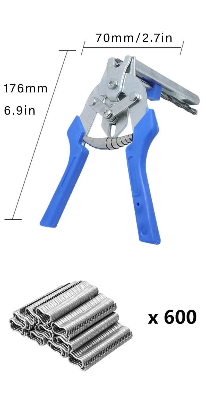 Pinceàclôture,équipé de 600 anneaux galvanisés,Pincepouranneauavecclips, Pince à clôture avec pince,Pince à anneaux de clôture,convenant à la fabrication de clôtures et de meubles. (Bleu)