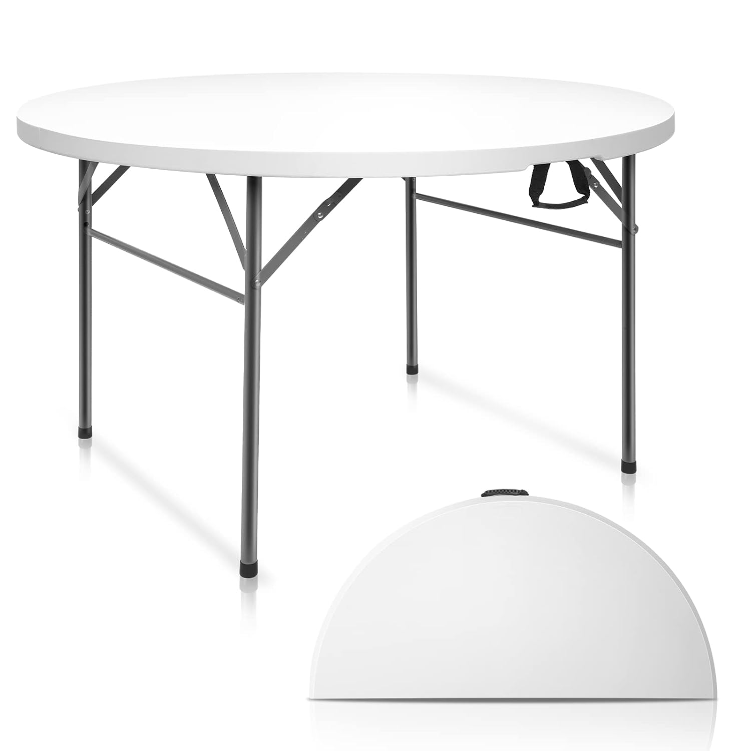 VINGLI White 48 Round Bi-Folding Commercial Table 4 Feet Portable Plastic Dining Card Table for Kitchen or Outdoor