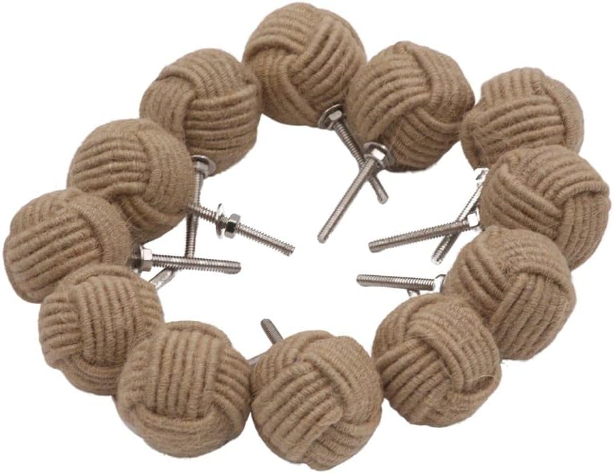 Cabinet Knobs 6 Pack for Cabinets & Drawers, Nautical Jute Rope Cabinet Door Knobs, Rustic Twisted Rope Drawer Pulls, Vintage Decorative Furniture Hardware for Kitchen Cabinets, Closet & Dressers