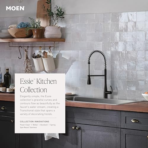 Moen Essie Spot Resist Stainless Pulldown Sprayer Kitchen Sink Faucet Set with Modern Pump Soap Dispenser, 87014SRS - Image 3