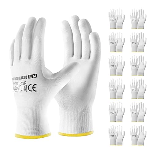 PU Work Gloves for Construction, Garden, Warehouse, Yard, Mechanic Use, Seamless Knit Grip Design with Flexible Palm Coating, Breathable Lightweight Durable Anti-Slip Protection for Men Women 12 Pairs
