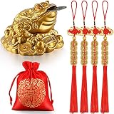Chuangdi Feng Shui Money Toad with 4 Chinese Coins, Money Toad Decoration