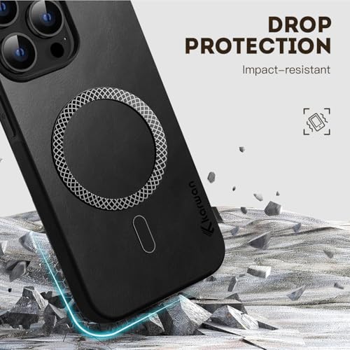 Image of KARWAN Shockproof Hybrid Leather Finish Back Case Cover Compatible with iPhone 15 Pro with Wireless MagEaze Charging Cover, Anti-Scratch Shield Case with Strong Minimalist Design (Black)