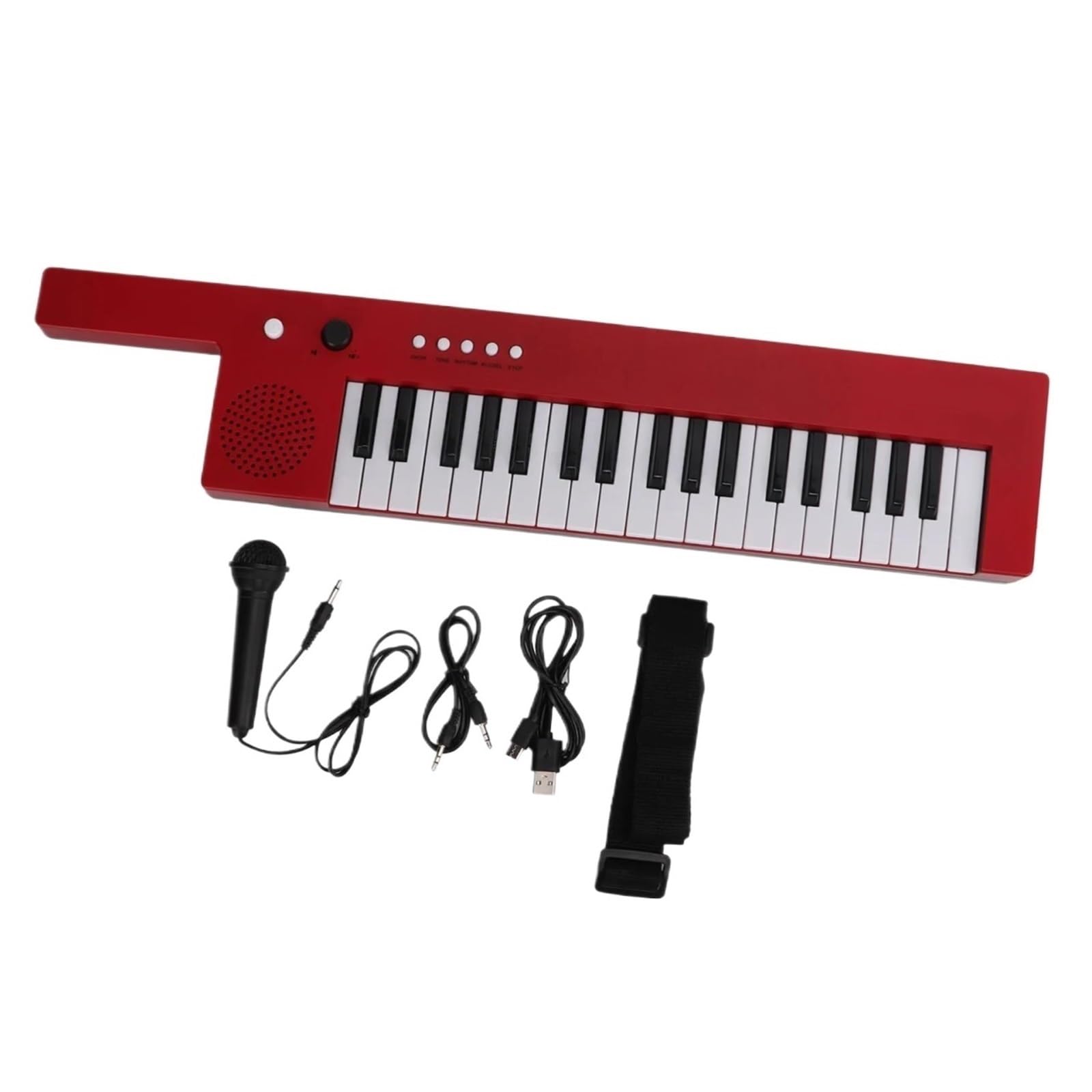 Órgano Electrónico De Guitarra De 37 Teclas Con Correa Para El Hombro Y Micrófono Para Principiantes Musicales(Red)