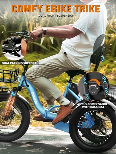 ESKUTE E Trike Electric Bike, Peak 1200W Brushless Motor