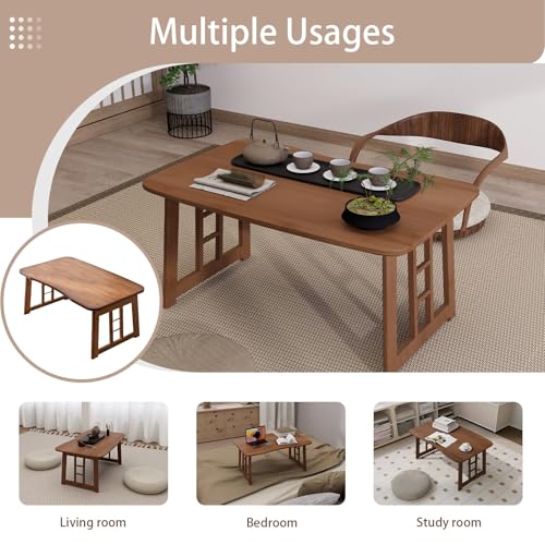 Table basse japonaise bureau et salon pliable portable marron - 7