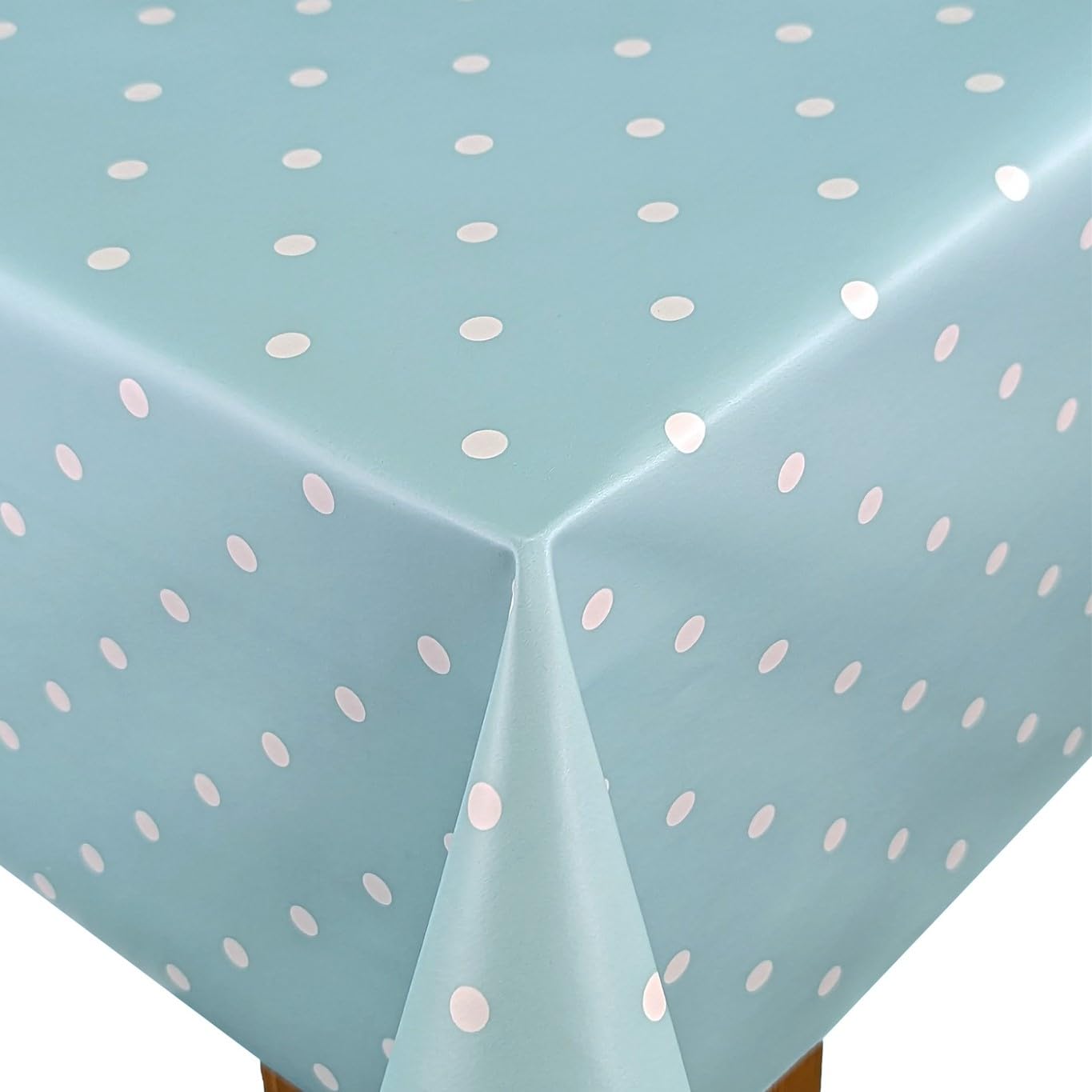 Karina Home Extra Wide Polka Dot Spot Wipe Clean Tablecloth Wider Width Vinyl PVC Table Cover Wipeable Table Cloth (Blue, 180 x 150cm)