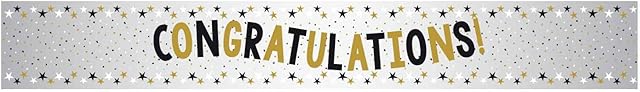 Amscan 9912408 - Gold & Black Congratulations Foil Banner - 2.7m