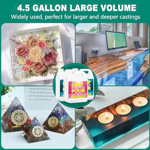 Teexpert Deep Pour Epoxy Resin, Epoxy Resin Kit for 2-4\" Pour Depths, Crystal Clear & High Gloss, Bubble-Free Casting Resin for River Tables, Flower Preservation and Mold Crafts - 2:1 Mix (4.5 Gallon)