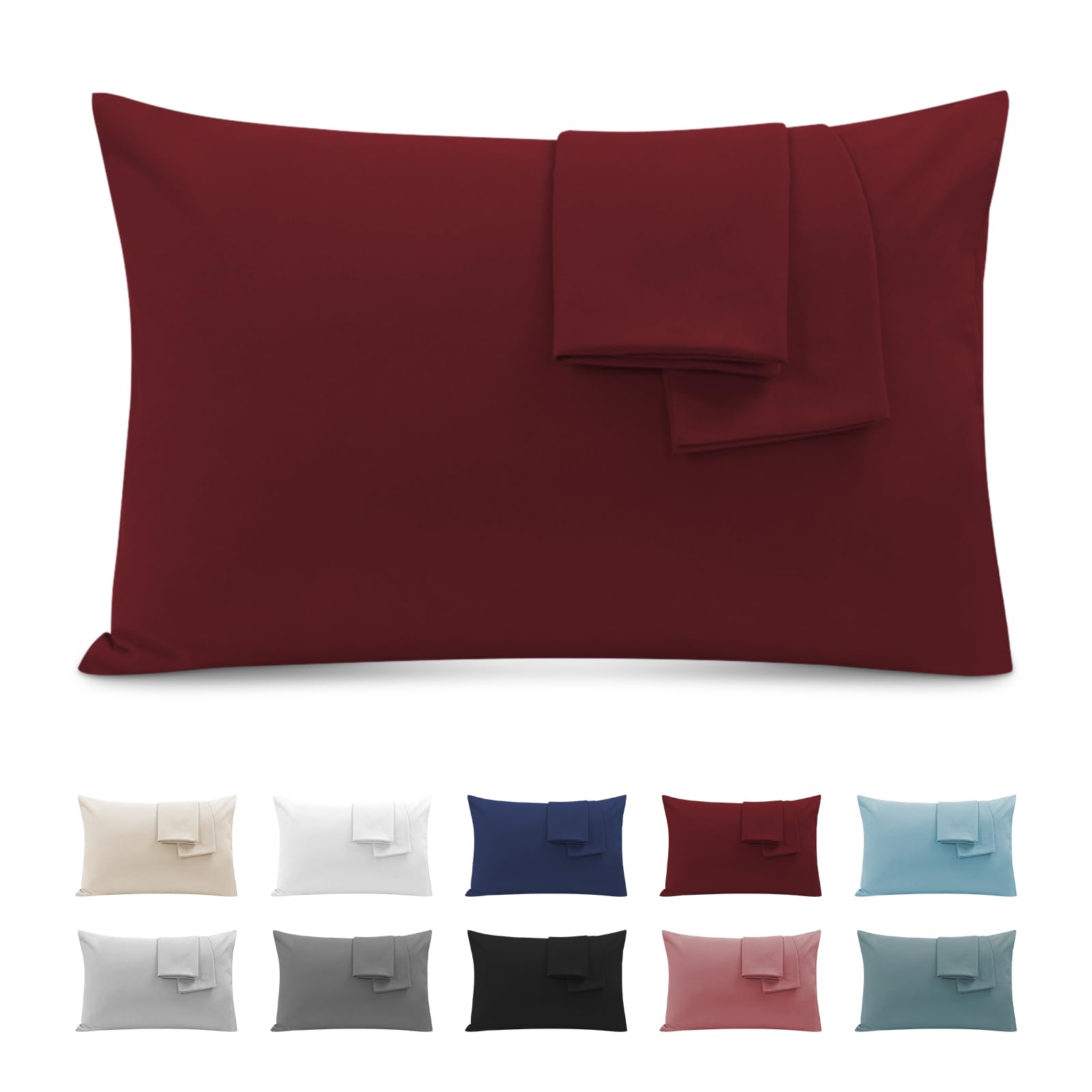 Funda de Almohada 50x90 (Juego de 2) - Funda Almohada con Cremallera Microfibra Súper Cómodo, Suave y Transpirable - Borgoña