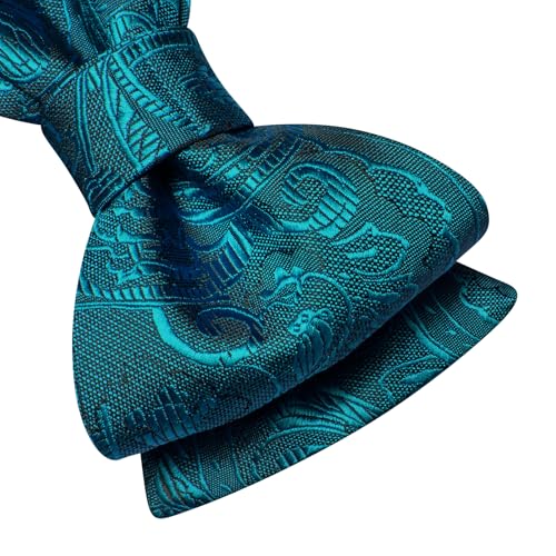 Image of Dubulle Self Tie Bow Ties and Lapel Pin for Men Paisley Solid Mens Bowtie and Handkerchief Cufflinks Set Wedding
