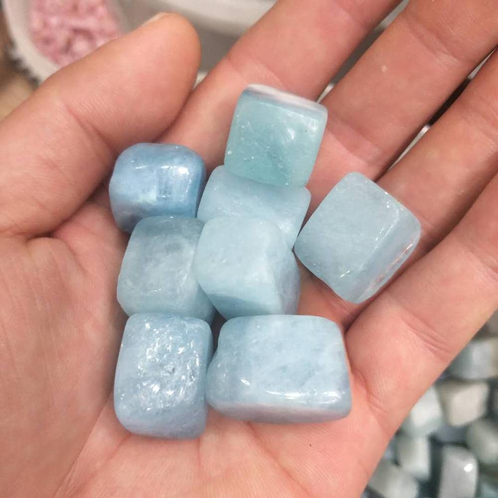 Natürlicher Kristall, rau. Wunderschöner natürlicher Aquamarin-Trommelstein, polierter Blauer Edelstein, rau Voller Textur (Size : 100g)
