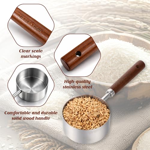 Vaso medidor 1/2 taza acero inox y madera miniatura 3