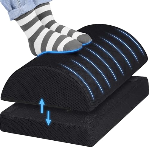 Image of CushZone Foot Rest for Under Desk at Work Adjustable Foam for Office and Home, Office Desk Accessories,Comfortable Footrest with 2 Adjustable Heights,Back & Hip Pain Relief (Black)