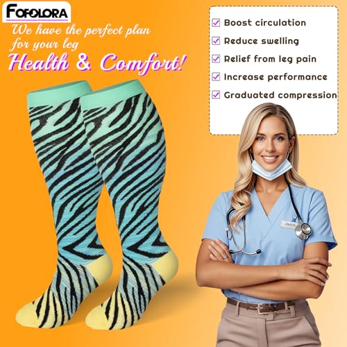 Image of Plus Size Compression Socks for Women & Men 4 Pairs, Wide Calf Extra Large 20-30 mmHg Knee High Support Socks for Travel, Running, Nurse