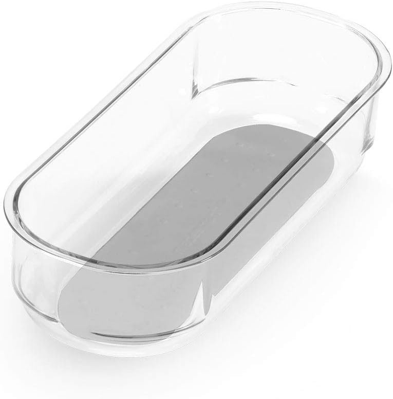 madesmart - 90666 madesmart Clear Soft Grip 8x3 Bin Organizer, 7.88" x 3.31", Lt. Grey