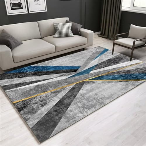 Tapis table basse bleu gris moderne géométrique pour salon 60X90 - 2